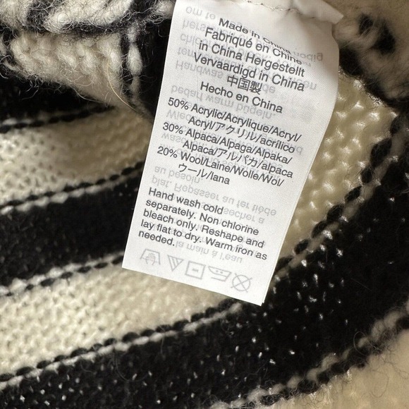 Madewell Striped Alpaca Wool Balloon Sleeve Pullover Sweater Women's B&W Size L - Picture 6 of 6